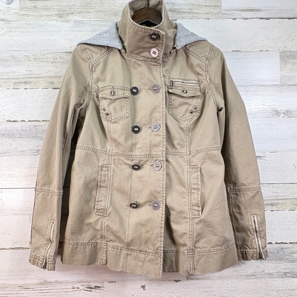 Hurley Womens Khaki Cotton‎ Utility Hooded Jacket Size M Tan Full Zip Military